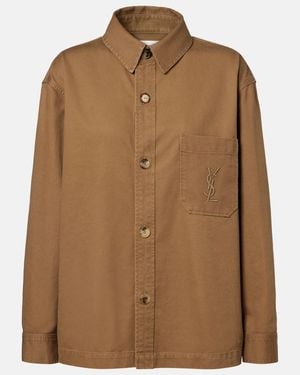 Saint Laurent Cassandre Cotton And Linen Overshirt - Brown