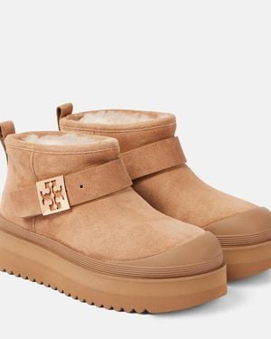 Tory Burch Mellow Shearling-Lined Suede Platform Ankle Boots - Brown