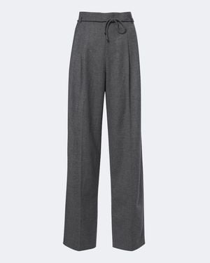 Max Mara Belted Cashmere-Blend Wide-Leg Trousers - Grey