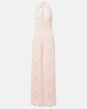 Alexandra Miro Irena Halterneck Lace Jumpsuit - Pink