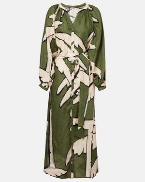 Johanna Ortiz Printed Linen Maxi Dress - Green