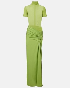 Christopher Esber Fusion Gathered Ribbed-Knit Gown - Green
