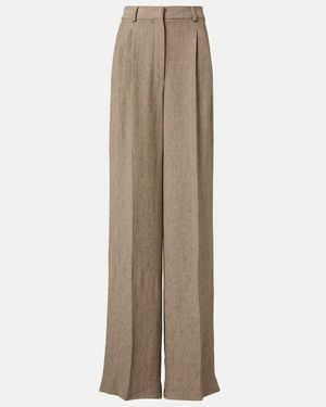 Loro Piana Nyack Chevron Linen Crepe Wide-Leg Trousers - Natural