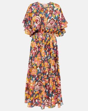 Eres Piment Floral Silk And Cotton Midi Dress - Orange
