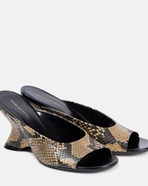 Dries Van Noten Snake-Effect Leather Mules - Black
