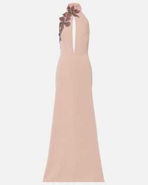 Costarellos Beaded Floral-Applique Gown - Pink