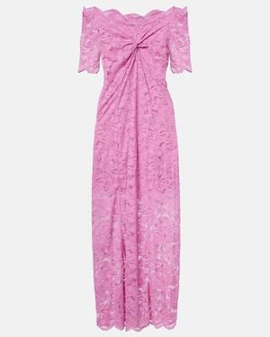 Rabanne Off-Shoulder Lace Midi Dress - Pink