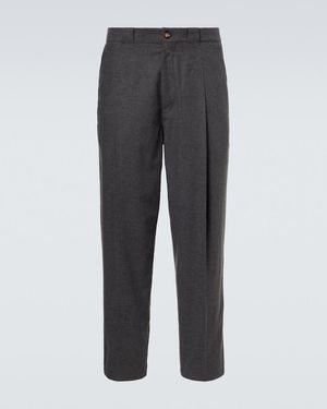 Brunello Cucinelli Wool, Cotton And Silk Tapered Trousers - Grey
