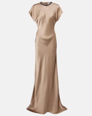 Brunello Cucinelli Monili Satin Gown - Natural