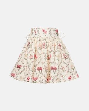Agua Bendita Floral Linen Miniskirt - Natural