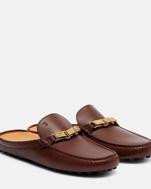 Tod's Chain-Detail Leather Mules - Brown