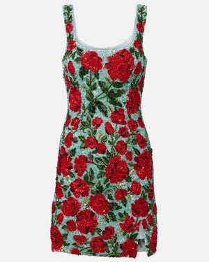La Fuori Crimson Rose Sequined Minidress - Red