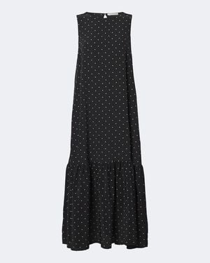 Asceno Polka-Dot Tiered Silk Midi Dress - Black