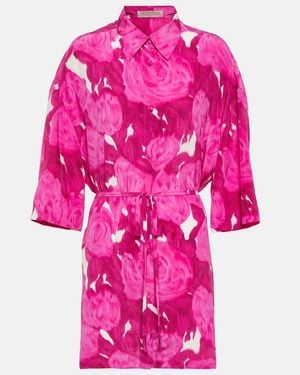 Valentino Belted Floral Silk Shirt Dress - Pink