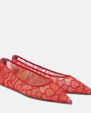 AMINA MUADDI Barbara Lace Ballet Flats - Red