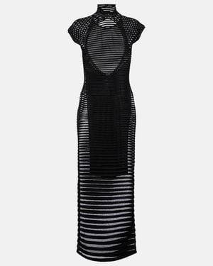 Alaïa Striped Crepe-Paneled Gown - Black