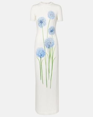 Oscar de la Renta Floral Jersey Cocktail Dress - Blue