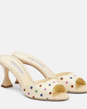Manolo Blahnik Jadaron Polka-Dot Twill Mules - Natural