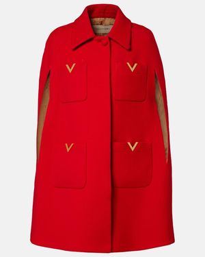 Valentino Vlogo Wool Cape - Red