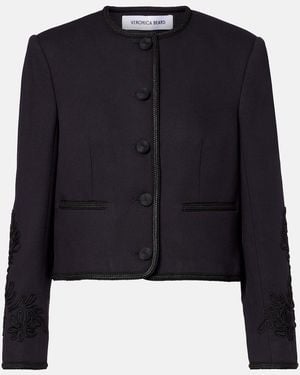 Veronica Beard Latrell Cropped Embroidered Jacket - Blue