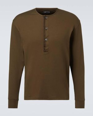 Tom Ford Ribbed-Knit Cotton-Blend Henley Shirt - Green