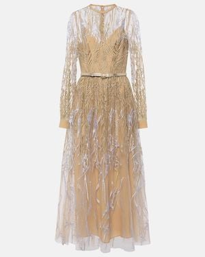 Elie Saab Arboreal Midi Gown - Natural