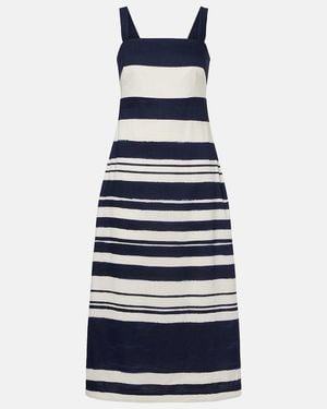 Veronica Beard Ella Striped Linen-Blend Midi Dress - Blue