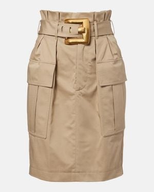 Balmain Belted Cotton Gabardine Miniskirt - Natural