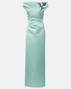 Erdem Floral Off-Shoulder Duchesse Satin Gown - Green