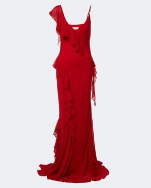 De La Vali Mayara Ruffled Georgette Gown - Red