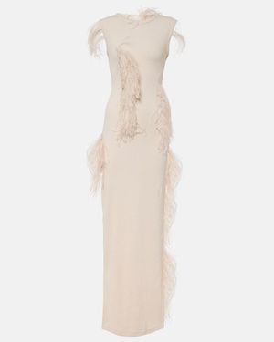 Acne Studios Essica Feather-Trimmed Cotton-Blend Maxi Dress - White