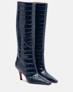 AMINA MUADDI Mona Croc-Effect Leather Knee-High Boots - Blue