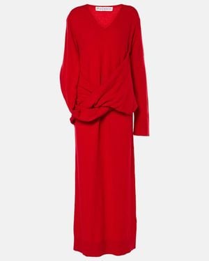 JW Anderson Draped Asymmetric Wool-Blend Dress - Red