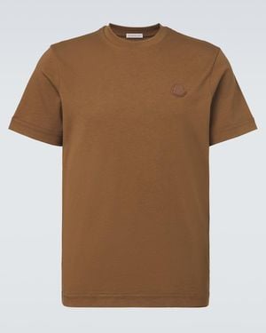 Moncler Leather-Trimmed Cotton Jersey T-Shirt - Brown
