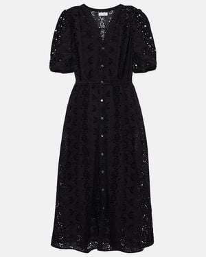 Velvet Rorio Embroidered Cotton Midi Dress - Black