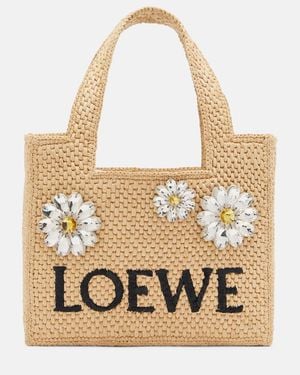 Loewe Paula's Ibiza Henkeltasche Aus Raffiabast Mit Kristallen - Mettallic