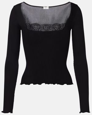 Saint Laurent Lace-Trimmed Silk Top - Black