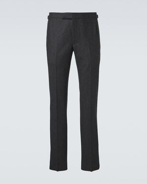 Thom Sweeney Wool Flannel Slim Trousers - Grey
