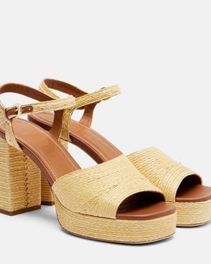 STAUD Jodie Raffia And Leather Platform Sandals - Metallic