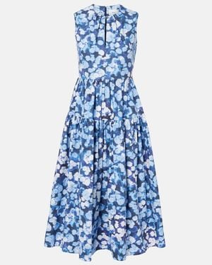 Erdem Floral-Applique Ruffled Cotton Cocktail Dress - Blue