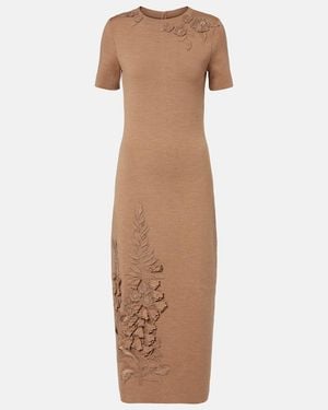Oscar de la Renta Foxgloves Wool-Blend Midi Dress - Brown