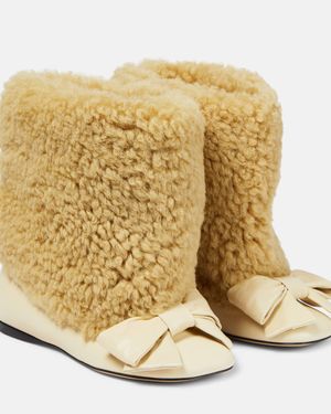 Loewe Toy Flat Bootie In Shearling And Lambskin - Natural