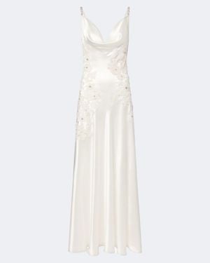 La Fuori Embellished Embroidered Silk Gown - White