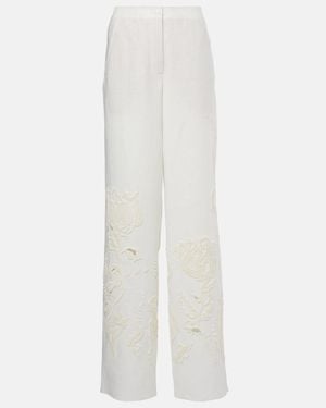 Dorothee Schumacher Embroidered Beauty Linen Wide-Leg Trousers - White