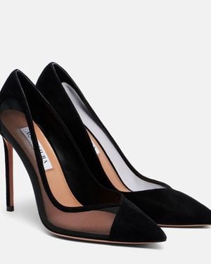 Aquazzura Studio 105 Mesh-Trimmed Suede Pumps - Black