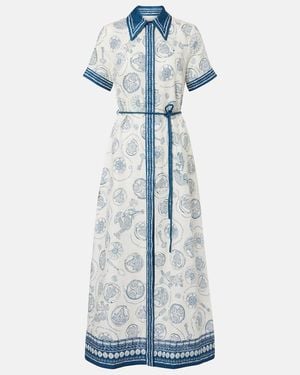 ALÉMAIS Lucky Belted Printed Linen Shirt Dress - Blue