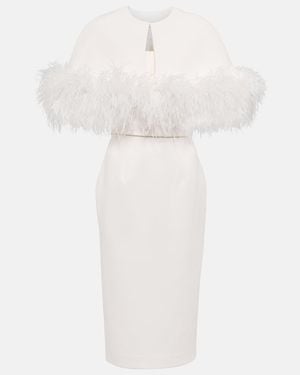 Safiyaa Bridal Feather-trimmed Crepe Midi Dress - White