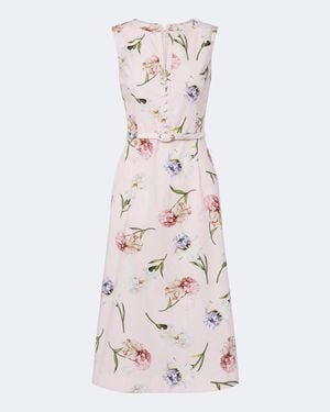 Oscar de la Renta Floral Cotton-Blend Poplin Midi Dress - Pink