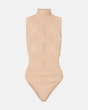 Victoria Beckham Sheer High-Neck Lace Bodysuit - White