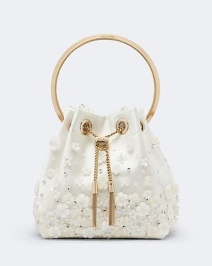 Jimmy Choo Verzierte Bucket Bag Bon Bon Aus Satin - Weiß